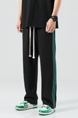 2024春新款日系侧开叉条纹拼接宽松直筒休闲运动裤Y301-P55空79，男装休闲裤，星座914-3