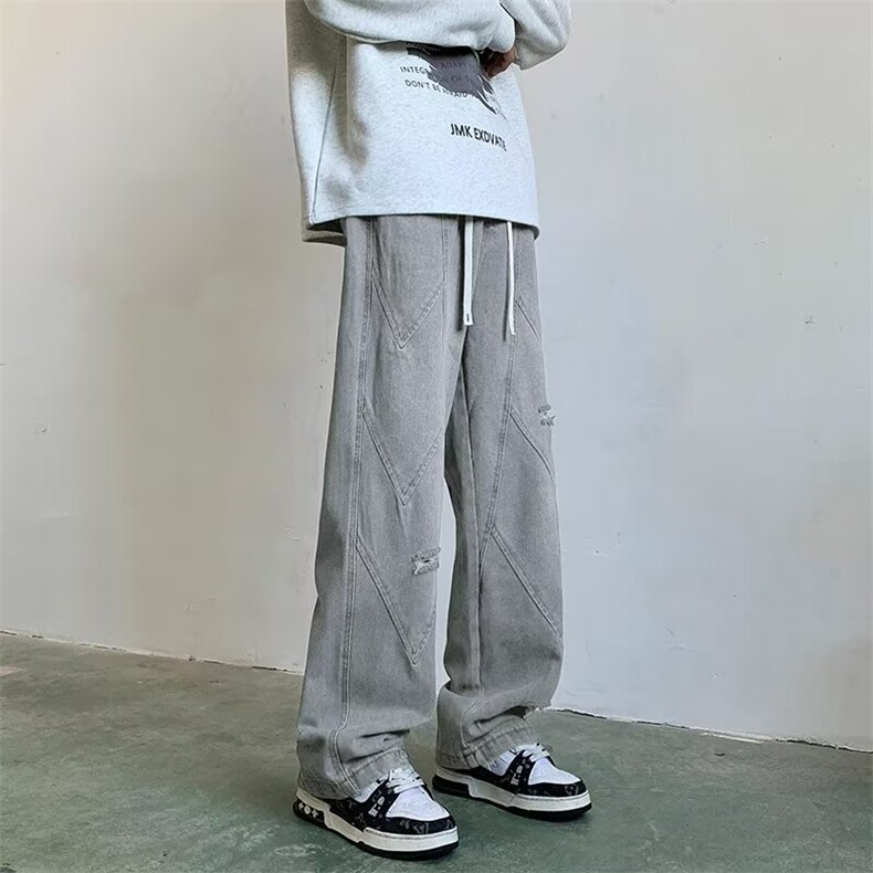 2024新款美式破洞牛仔裤宽松直筒做旧水洗痞帅男现货K8151-P47,男装牛仔裤,星座512-3