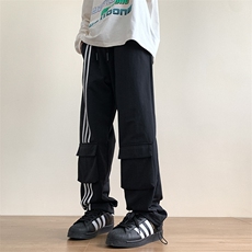 港风秋冬工装裤三条杠拖地宽松休闲伞兵裤男K23320-P50控68，男装工装外套，星座717