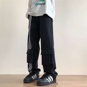 港风秋冬工装裤三条杠拖地宽松休闲伞兵裤男K23320-P50控68图片