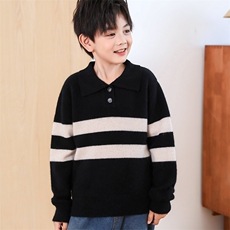 时尚儿童条纹针织衫简约撞色设计舒适休闲毛衣，童装毛衣，绒颖羊绒