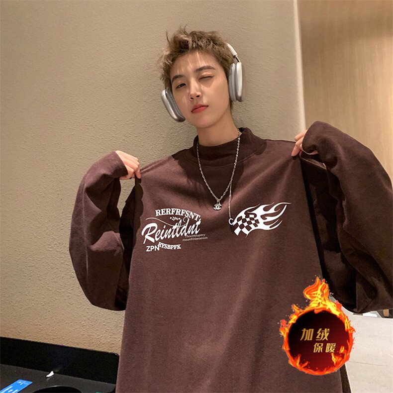 一件过冬重磅保暖针织衫德绒加绒加厚卫衣半高领打底长袖T恤DR88,男装T恤,电商A486