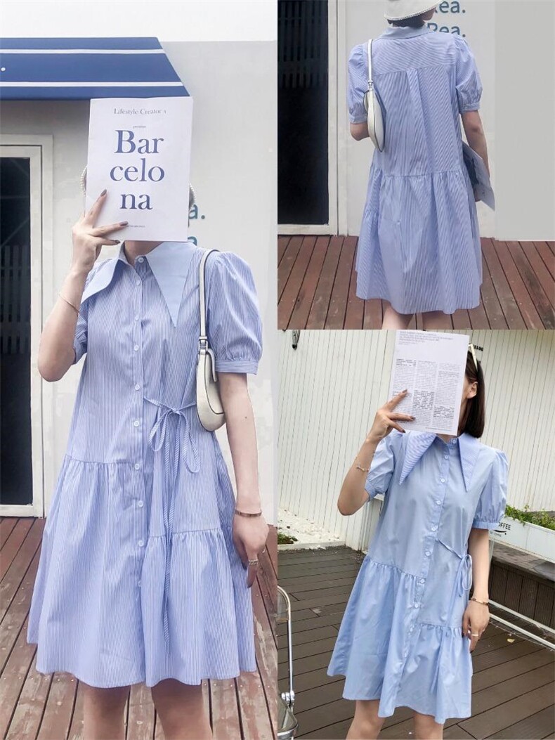 夏季时尚衬衫领宫廷连衣裙，女装衬衫，非次元