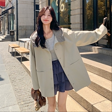 春现-韩系宽松甜酷风休闲拼接连帽短风衣B190-5066-P175-K248，女装短外套，2B190