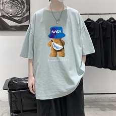 YT26288-P30亚麻短袖t恤男大码五分袖男宽松七分袖大皂风模特，男装T恤，电商A040