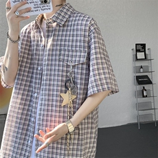 CS1151-特批40控78夏季新款男女格子短袖大码男衬衫（带配件），男装T恤，电商A059