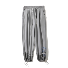加绒加厚港风冬新款撞色印花抽绳束脚休闲裤2114-2-P55控75，男装休闲裤，星座914-3