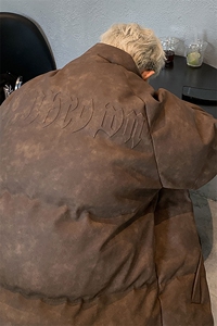 港风PU皮复古做旧设计钢印棉衣男MY77096P130控198抖控228图片