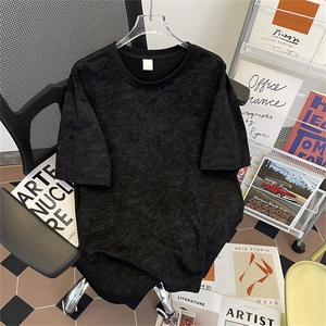 得物抖音品质二开240克重磅宽松纯棉美式扎染做旧工艺短袖T恤图片