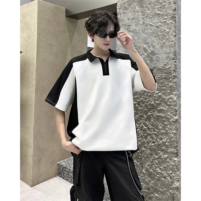 得物抖音高品二开240克纯棉美式高街痞帅POLO翻领潮牌短袖T恤,男装T恤,电商A486-1
