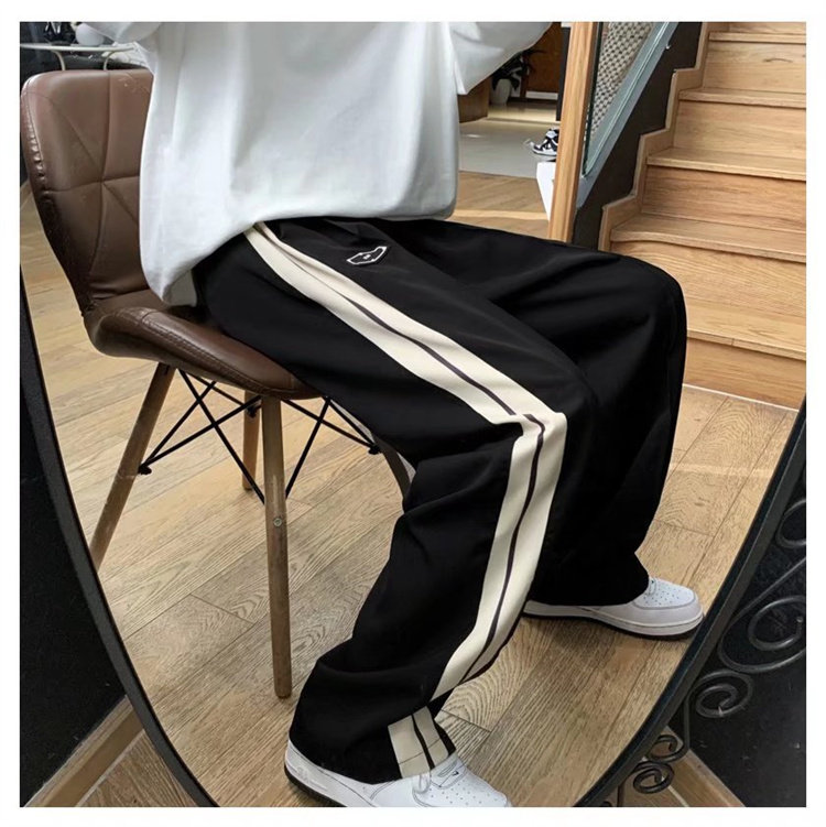 美式复古侧边条纹休闲运动裤子阔腿嘻哈坠感哈伦裤男女BK5106-p32,男装休闲裤,星座1008-1