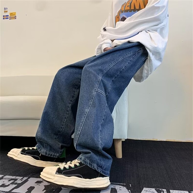 牛仔裤男新款秋季潮牌宽松阔腿休闲裤港风百搭直筒拖地裤子N2932,男装牛仔裤,星座1008-1