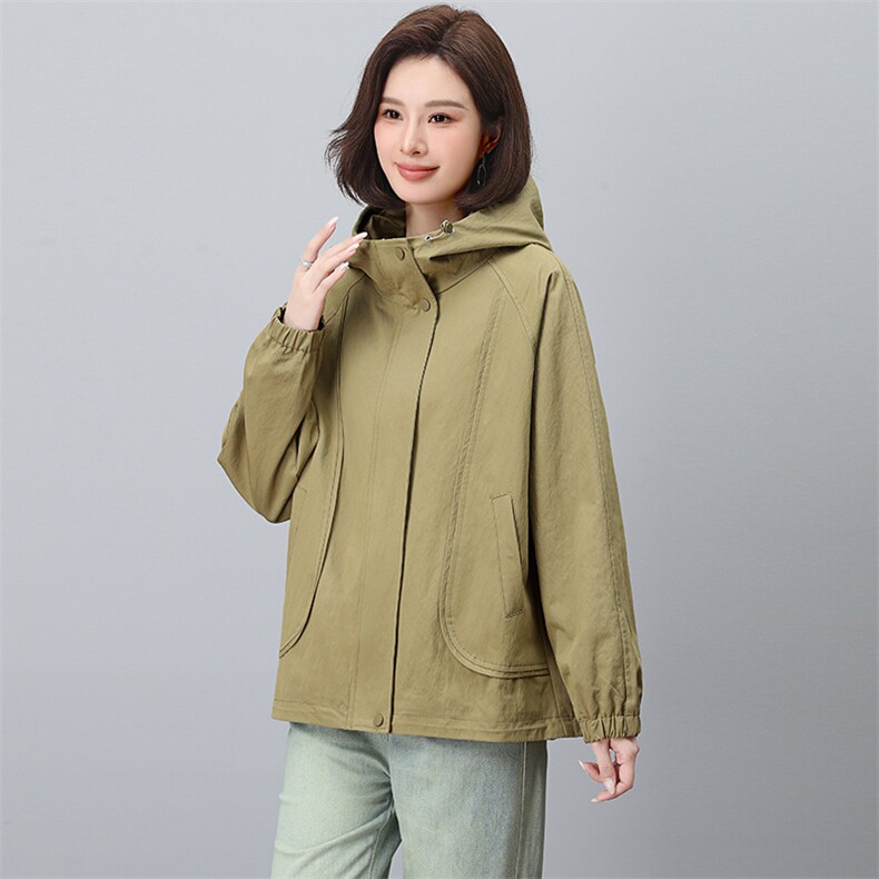 妈妈春秋季外套时尚休闲中年女上衣2025年新款派克服薄款短款风衣,女装风衣,江忆布依