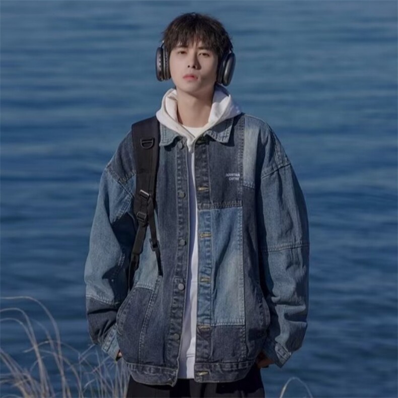 春秋新款日系复古水洗拼接设计感牛仔外套男美式潮牌JK1213-P55,男装工装外套,星座208-5
