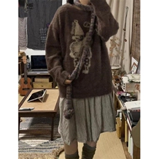 仿貂水貂绒毛衣女宽松慵懒秋冬加厚软糯针织套头外穿MA370，男装针织衫/毛衣，星座1116A（原606A-3）