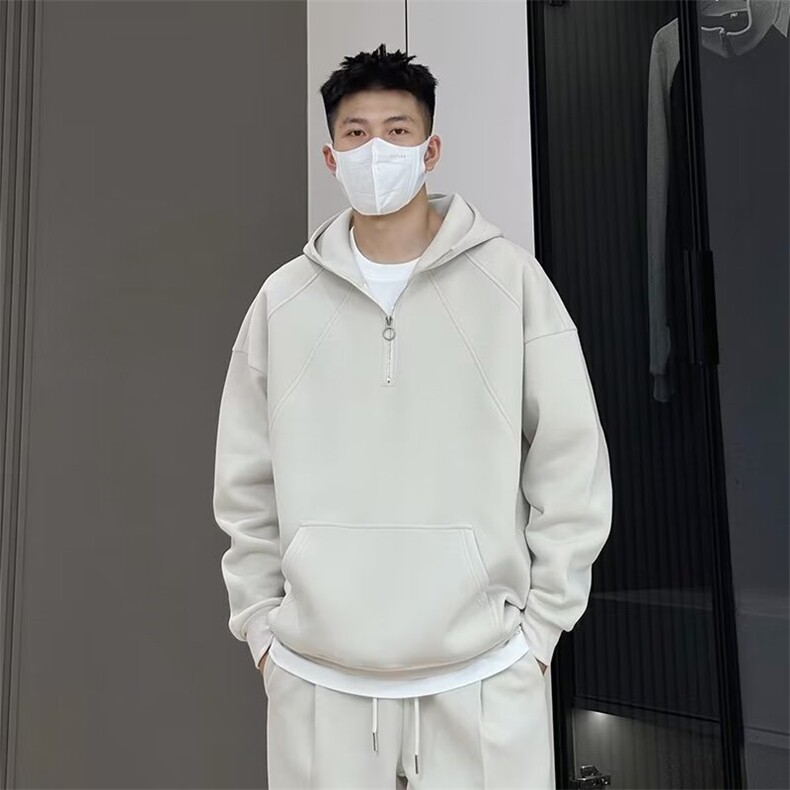 网络图现货！纯色立领半拉链连帽卫衣重磅基础款情侣外套RW76-P65图片