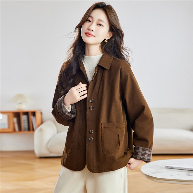 2025年冬季新款休闲格纹拼接棉服时尚妈妈款,女装棉衣/棉服,忆绮罗