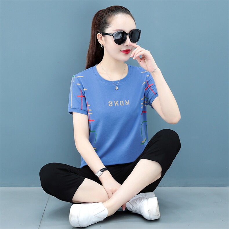 纯棉短袖运动套装女夏季薄款2025新款时尚洋气跳舞女式夏天休闲衣,女装运动套装,燕颉服饰
