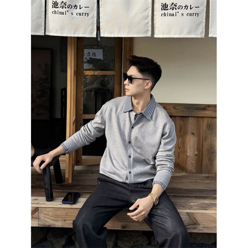 秋冬针织polo拼接款开衫毛衣针织上衣D1176-P90,男装针织衫/毛衣,星座1012-1