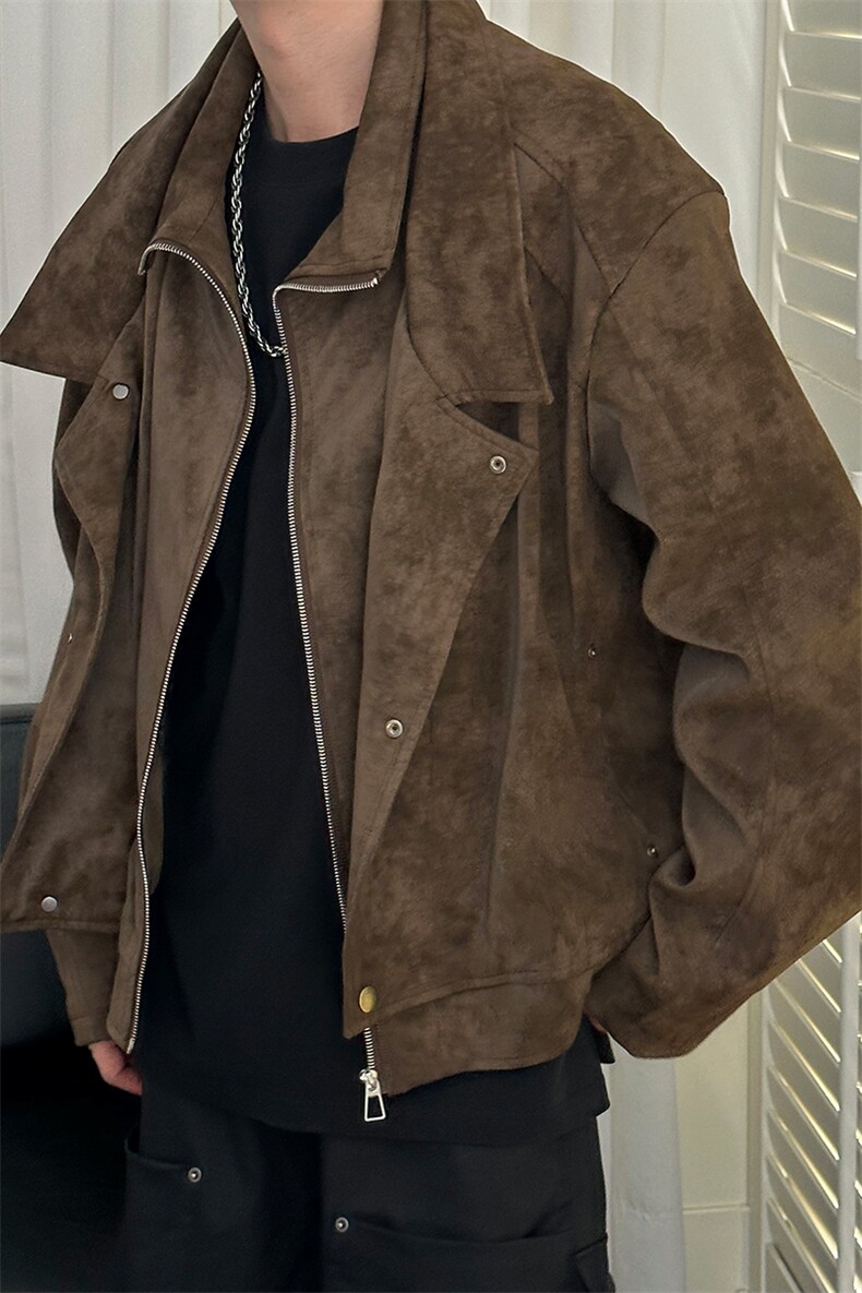 新款痞帅设计感皮衣外套男短款双层领夹克A351-AP2594-P155控288,男装夹克,电商A351