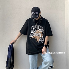 XZ213-T63-P45控58港风大码字母印花麂皮绒圆领短袖T恤五分袖，男装T恤，星座213