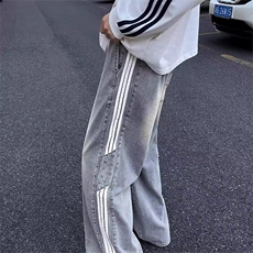 牛仔裤男女款直筒宽松紧腰阔腿裤子潮牌美式复古拖地长裤NZD773，男装牛仔裤，星座516A