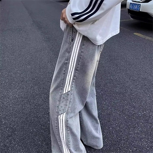 牛仔裤男女款直筒宽松紧腰阔腿裤子潮牌美式复古拖地长裤NZD773图片