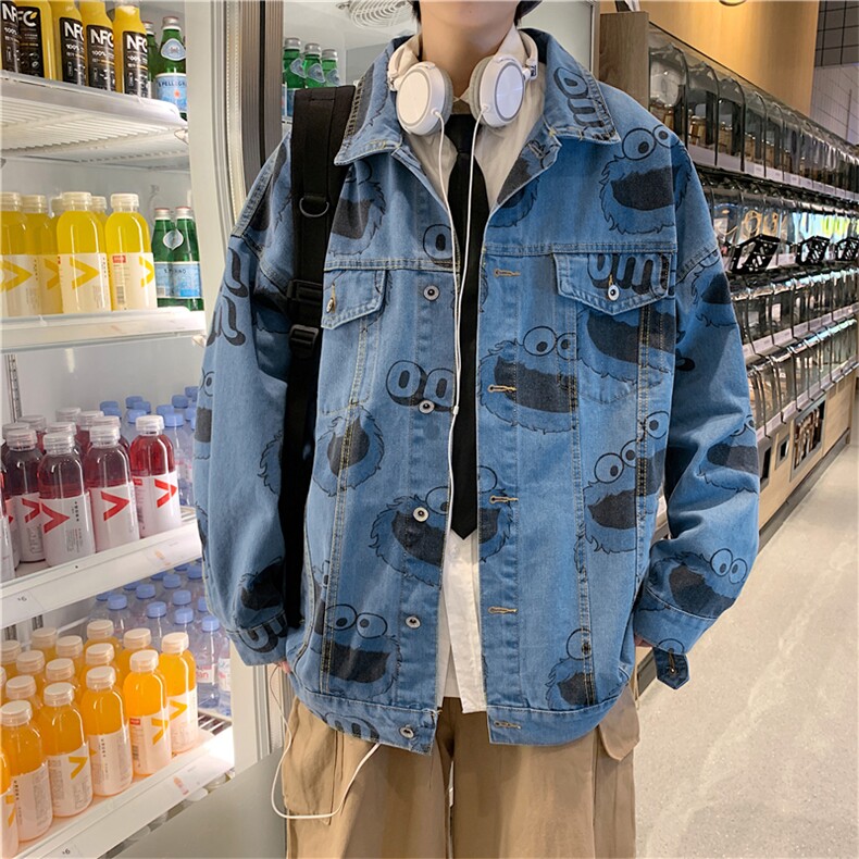 春秋季牛仔夹克男潮日系卡通印花上衣宽松休闲工装外套W1234-P60,男装夹克,星座512-2