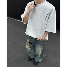 夏季美式宽松高街休闲假两件小V领设计款短袖潮XZ808B-WH061-P48，男装T恤，星座808B