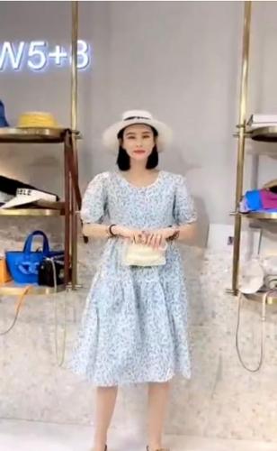 DG893夏季新款2021法式复古赫本风设计感小众碎花连衣裙,女装连衣裙,L·H·X