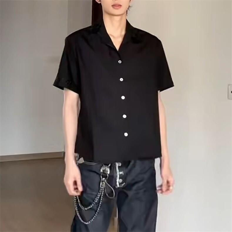短袖黑色美式轻奢气质感衬衫男装2025年新款夏季高级感百搭衬衣潮图片
