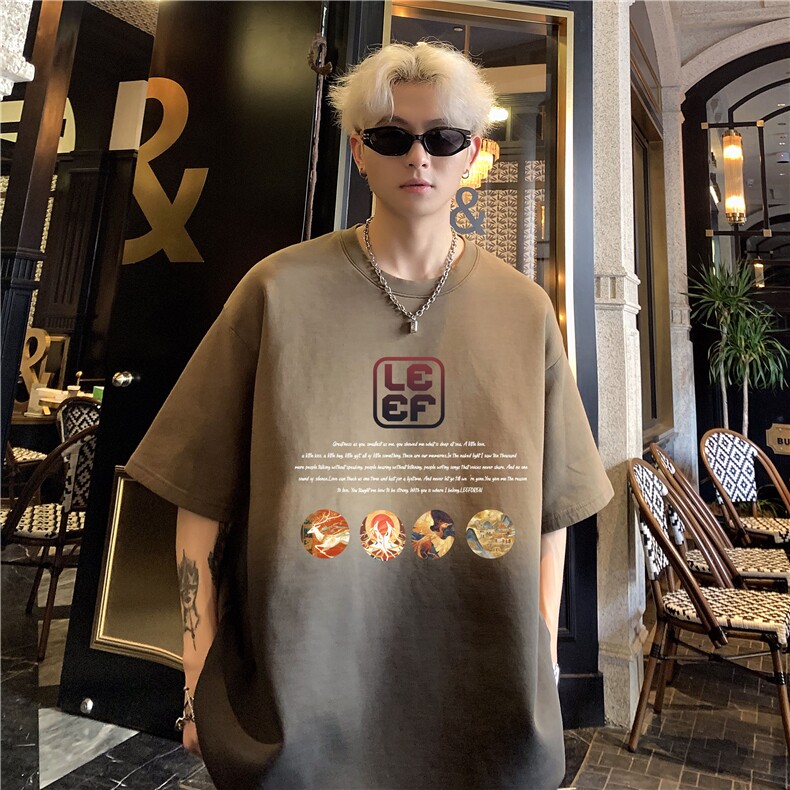 美式复古渐变字母印花短袖T恤男女情侣宽松休闲圆领百搭上衣特p38,男装T恤,电商C307A