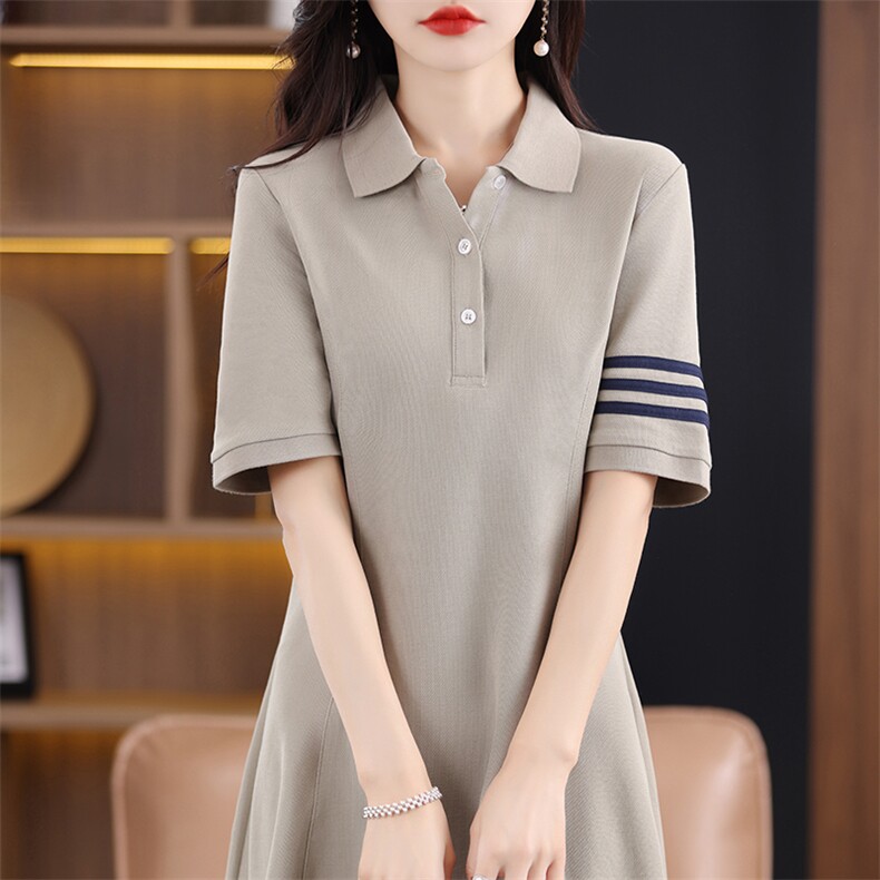 24夏季新款中长款连衣裙女POLO领运动显瘦长裙休闲短袖t恤打底衫,女装连衣裙,臻维羊绒