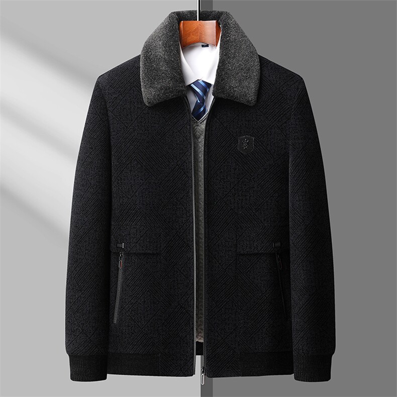 中老年加绒加厚雪尼尔毛呢毛领保暖外套秋冬中年茄克BD88199-P110,男装棉衣,星座1105-3