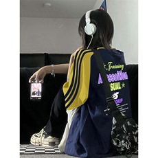 夏季美式高街重磅纯棉三条杠织带插肩撞色男女短袖T恤CZ52-特P25，男装T恤，电商A486