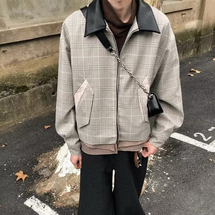 现货DW706-特批65复古老钱棕千鸟格哈灵顿夹克男外套,男装夹克,星座603-2