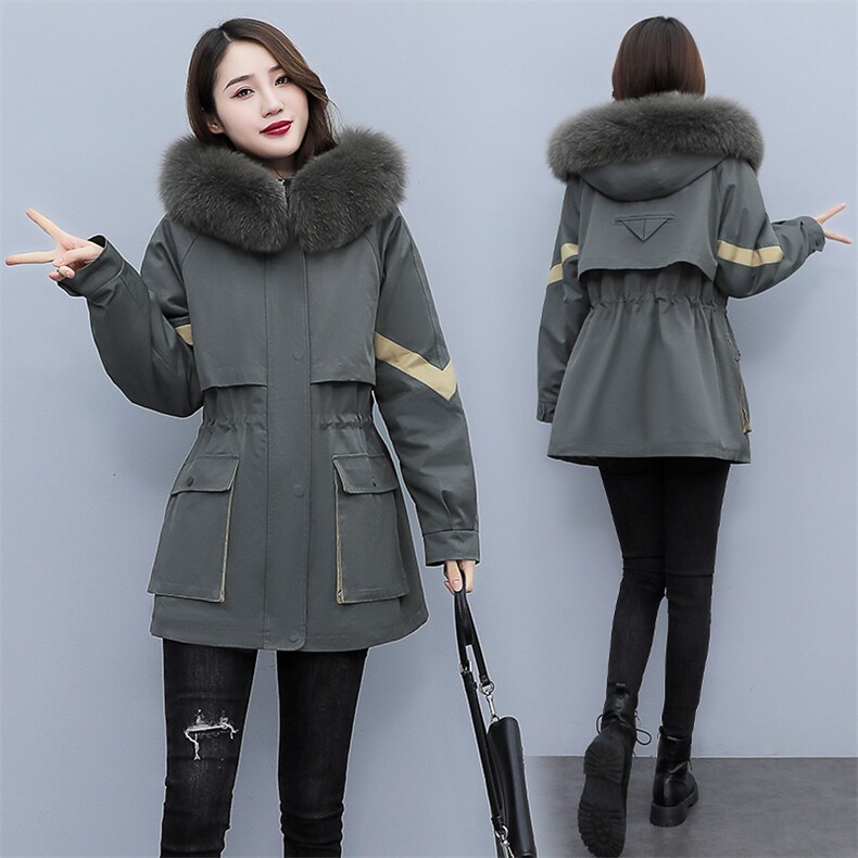 现货！！2021年冬季新款女装中长款长袖休闲撞色派克服棉服棉衣,女装棉衣/棉服,奕薇雅