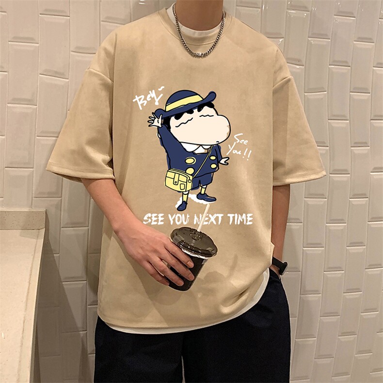 蜡笔小新麂皮绒短袖t恤男大码半袖男JD82240-P25,男装T恤,电商A040