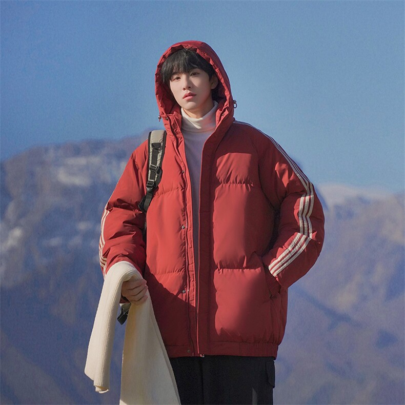 冬季港风三条杠撞色连帽棉衣加绒加厚拼色加厚棉衣外套MY6088P90,男装棉衣,电商A128