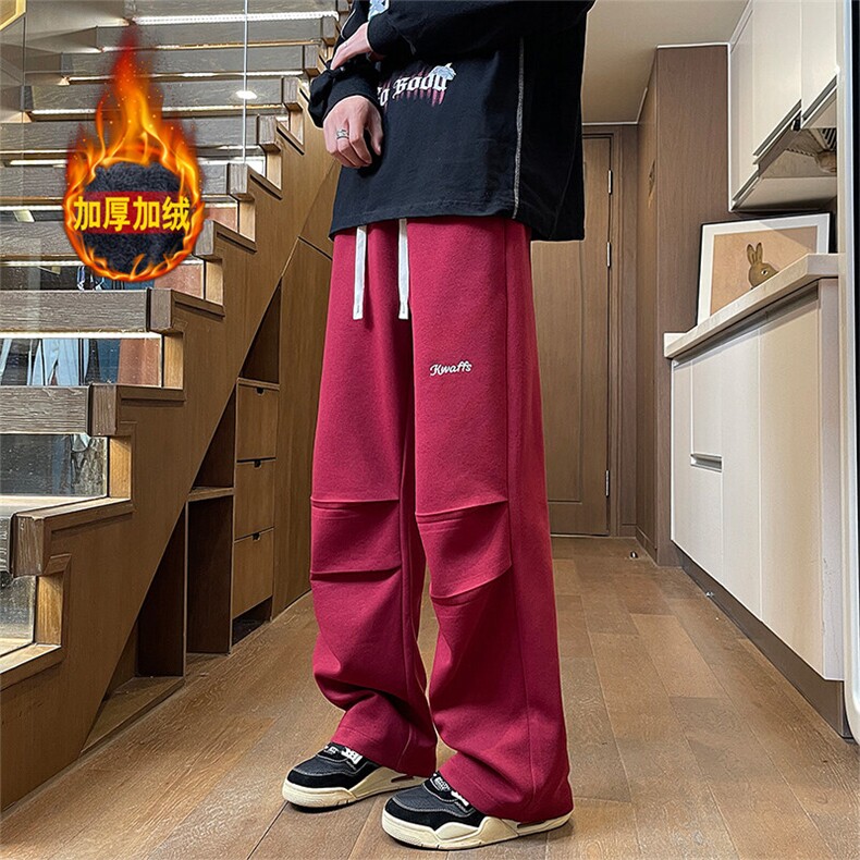 加绒休闲裤男冬季新款港风宽松华棉刺绣阔腿裤JR305-P55,男装休闲裤,星座214-3