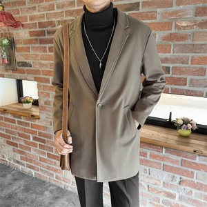 毛呢大衣男秋冬中长款韩版潮流西装领风衣宽松帅气男士呢子外套图片