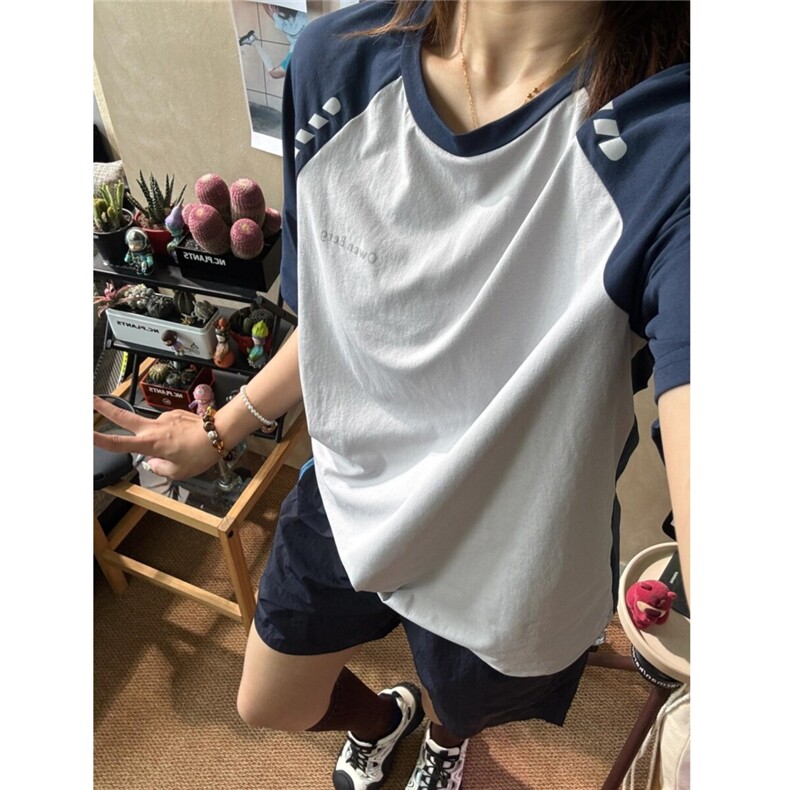 美式撞色拼接小领口短袖T恤男夏季潮牌薄款透气宽松运动半袖体恤，男装T恤，星座807-3