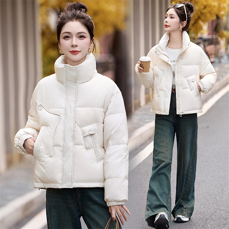 超好看短款白鸭绒羽绒服女2025冬新款小个子时尚宽松立领保暖外套,女装羽绒服,涵亦佰惠