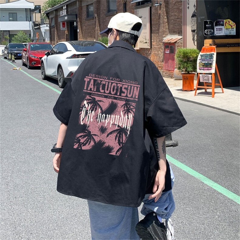 电商DSA028-MDS2324P38夏季新款港风百搭潮流印花短袖衬衫男,男装T恤,电商A028