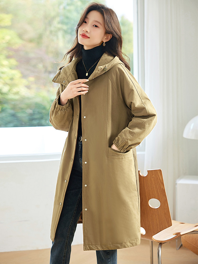 2024冬季新款夹棉保暖中长款修身显瘦休闲连帽棉服,女装派克服,希欧阁