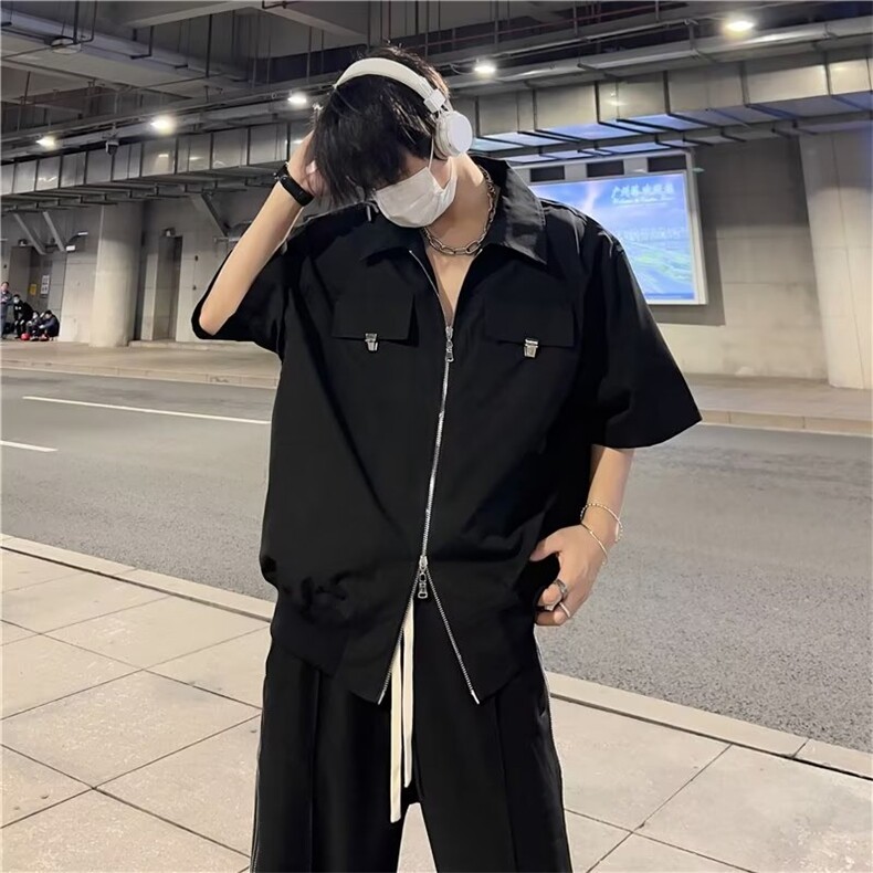 春夏季新款衬衫潮流慵懒男方领短袖衬衫S778P42图片