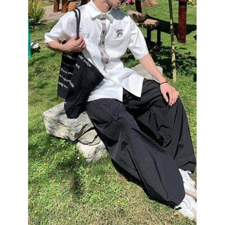 CS62-P40假领带设计男女夏季宽松短袖衬衫休闲百搭衬衣,男装T恤,电商B327