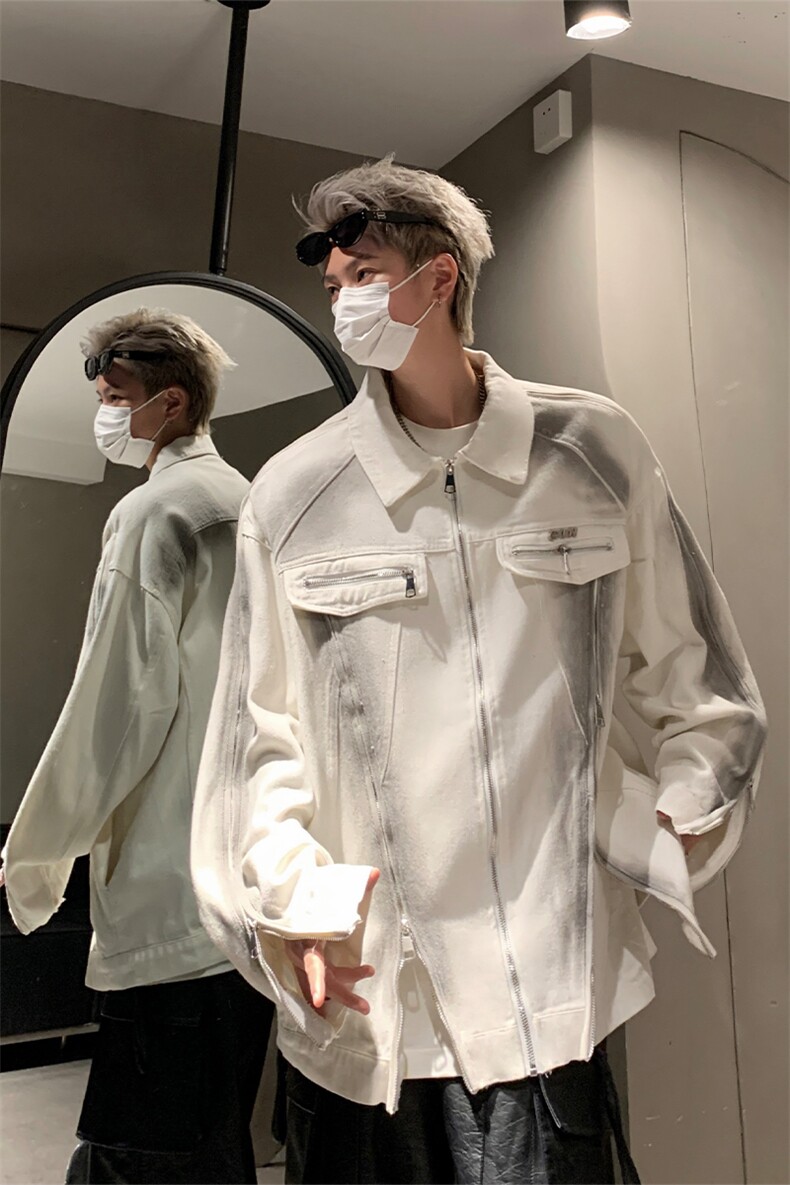 美式小众扎染牛仔外套2024秋情侣宽松机车夹克XZ514-2-24239-P98,男装夹克,星座514-2(原B239)