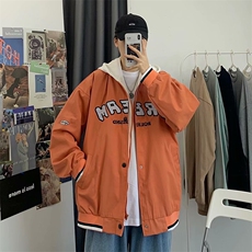 春秋季日系潮流港风假两件字母棒球服外套情侣连帽工装夹克男上衣，男装夹克，星座1210-1