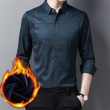 Z21018男式2023冬季新款长袖加绒衬衫修身免烫衬衣P70,男装衬衫,电商B360